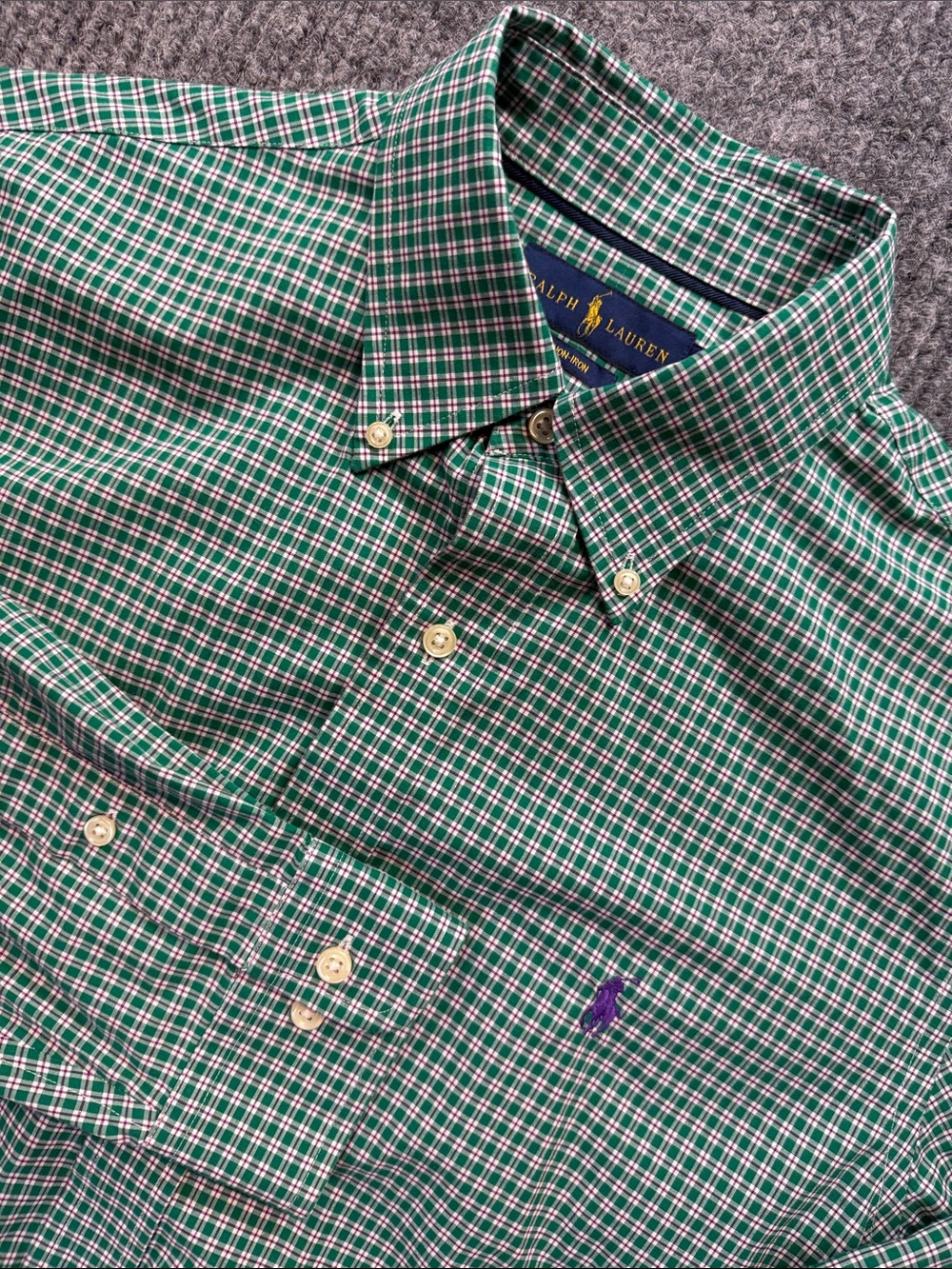 Polo by Ralph Lauren Green White Purple Plaid Button-Down Shirt Medium